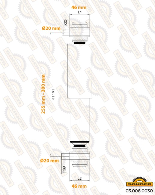 Амортизатор кабины задний горизонтальный (Volvo FH1) Sonder 030060030 аналог 1622227