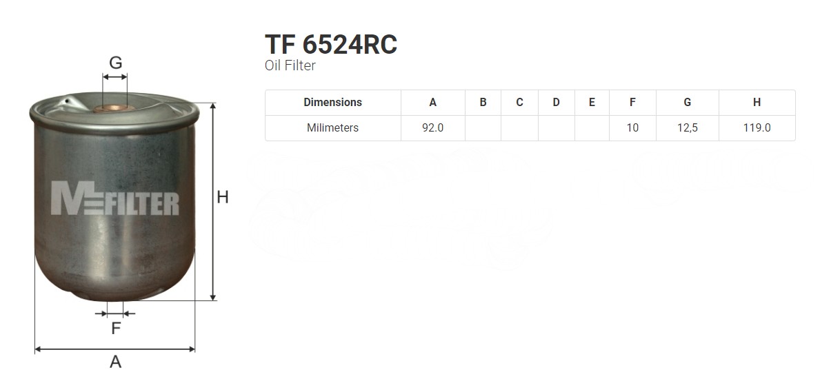 Фильтр масляный центрифуги (Renault отверстия 10*12) MFilter TF6524RC аналог 5001858001/5001846546/5010412645
